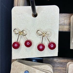 Elegant Gold and Red Cherry Earrings